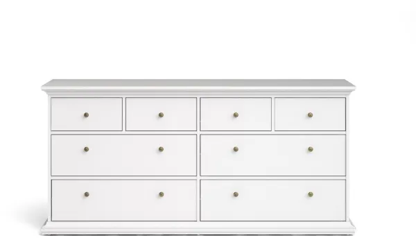 TVILUM Paris kommode - hvitt tre, med 8 skuffer